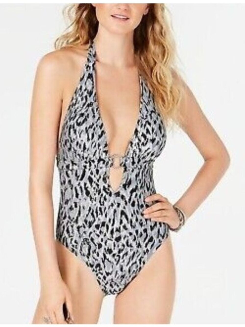 🛍 Michael Kors Leopard Print Swimsuit O Ring Logo Hardware